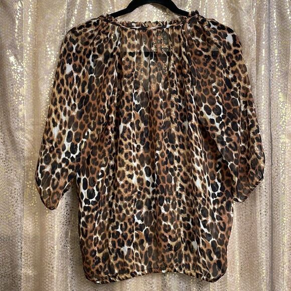 Express cheetah print sheer peasant style button blouse size S - Picture 6 of 6